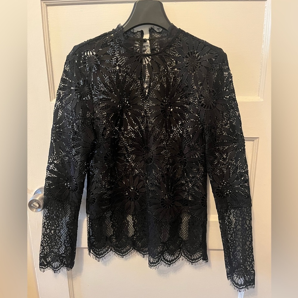 Crochet/lace long-sleeve top, black, Marks & Spencer UK